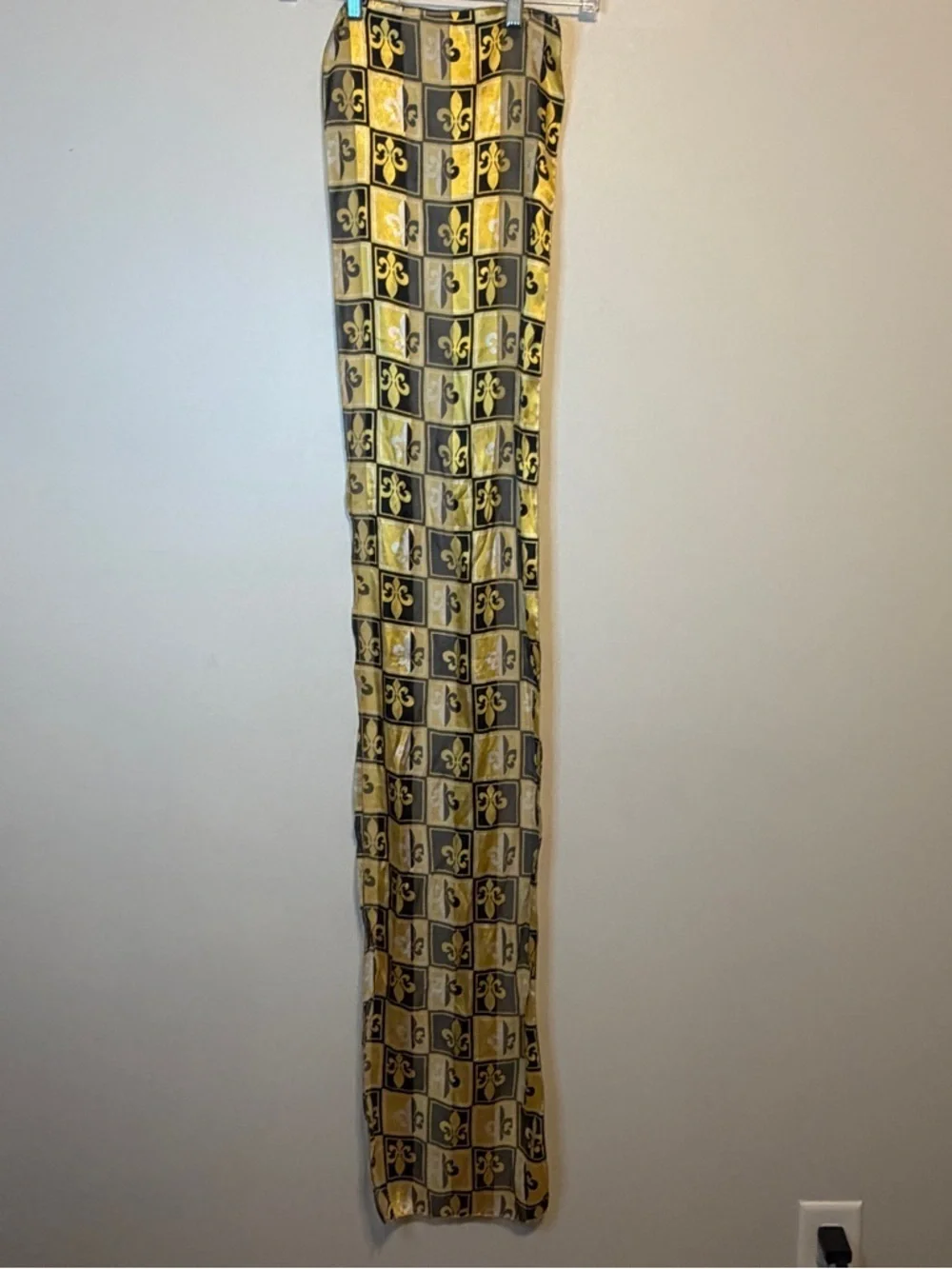 Yellow and Black Fleur-de-Lis Silk Scarf Wrap